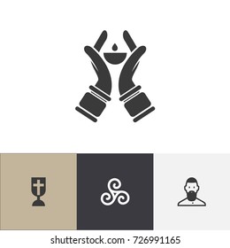 Set Of 4 Editable Dyne Icons. Includes Symbols Such As Catholic Crucifix, Mandala, Candlestick. Can Be Used For Web, Mobile, UI And Infographic Design.