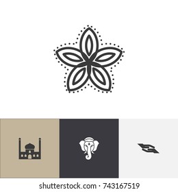 Set Of 4 Editable Dyne Icons. Includes Symbols Such As Chapel, Indian Elephant, Prayer And More. Can Be Used For Web, Mobile, UI And Infographic Design.