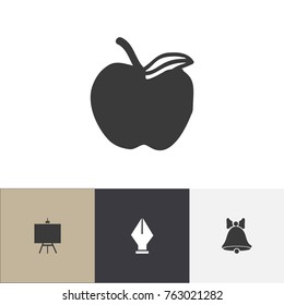 Set Of 4 Editable Education Icons. Includes Symbols Such As Apple , Painter's Stand, Nib. Can Be Used For Web, Mobile, UI And Infographic Design.