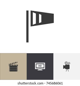 Set Of 4 Editable Filming Icons. Includes Symbols Such As Clapper, Tripod, Hd Screen And More. Can Be Used For Web, Mobile, UI And Infographic Design.