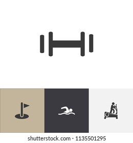 Set of 4 editable fitness icons. Includes symbols such as swimming, golf hole, training man and more. Can be used for web, mobile, UI and infographic design.