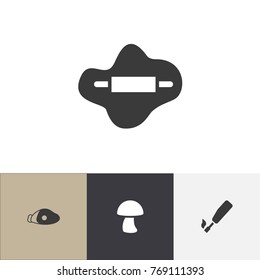 Set Of 4 Editable Food Icons. Includes Symbols Such As Champignon, Dough, Lamb Leg And More. Can Be Used For Web, Mobile, UI And Infographic Design.