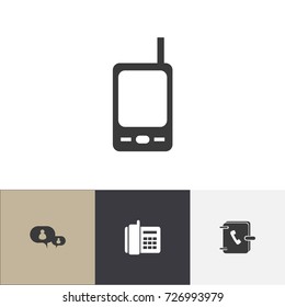Set Of 4 Editable Gadget Icons. Includes Symbols Such As Radio Talkie, Address Notebook, Chatting And More. Can Be Used For Web, Mobile, UI And Infographic Design.