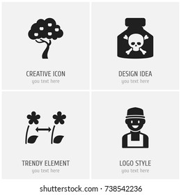 Set Of 4 Editable Gardening Icons. Includes Symbols Such As Farmer, Venom, Fruit Woods And More. Can Be Used For Web, Mobile, UI And Infographic Design.