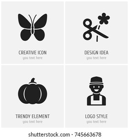 Set Of 4 Editable Gardening Icons. Includes Symbols Such As Gourd, Farmer, Monarch And More. Can Be Used For Web, Mobile, UI And Infographic Design.