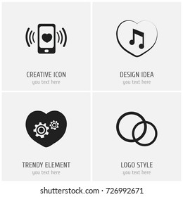 Set Of 4 Editable Heart Icons. Includes Symbols Such As Jewelry, Smartphone, Music And More. Can Be Used For Web, Mobile, UI And Infographic Design.