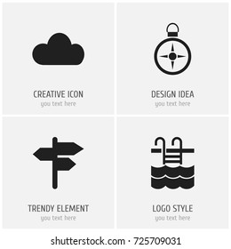 Set Of 4 Editable Holiday Icons. Includes Symbols Such As Overcast, Basin, Road Guidance And More. Can Be Used For Web, Mobile, UI And Infographic Design.
