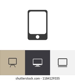 Set of 4 editable instrument icons. Includes symbols such as phone, television, notebook and more. Can be used for web, mobile, UI and infographic design.