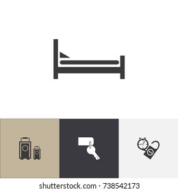 Set Of 4 Editable Journey Icons. Includes Symbols Such As Luggage, Rest Time, Mattress And More. Can Be Used For Web, Mobile, UI And Infographic Design.