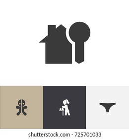 Set Of 4 Editable Kin Icons. Includes Symbols Such As House Key, Mother With Baby, Wizard And More. Can Be Used For Web, Mobile, UI And Infographic Design.
