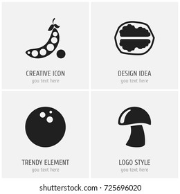 Set Of 4 Editable Kitchenware Icons. Includes Symbols Such As Cep, Coconut, Walnut And More. Can Be Used For Web, Mobile, UI And Infographic Design.