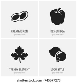 Set Of 4 Editable Kitchenware Icons. Includes Symbols Such As peanut, Leaf, Bulgarian Bell And More. Can Be Used For Web, Mobile, UI And Infographic Design.