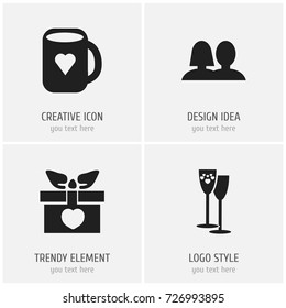 Set Of 4 Editable Love Icons. Includes Symbols Such As Tea Mug, Present, Celebration And More. Can Be Used For Web, Mobile, UI And Infographic Design.