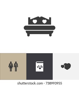 Set Of 4 Editable Love Icons. Includes Symbols Such As Mattress, Textbook, Darling And More. Can Be Used For Web, Mobile, UI And Infographic Design.