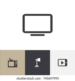 Set Of 4 Editable Movie Icons. Includes Symbols Such As Tablet Play, Studio Light, Display Unit And More. Can Be Used For Web, Mobile, UI And Infographic Design.