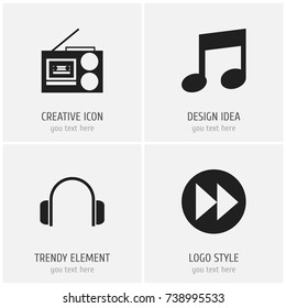 Set Of 4 Editable Multimedia Icons. Includes Symbols Such As Cassette Player, Music, Ahead And More. Can Be Used For Web, Mobile, UI And Infographic Design.