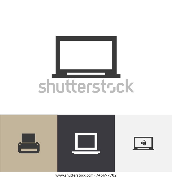 Set Of 4 Editable\
Notebook Icons. Includes Symbols Such As Printing Machine, Display,\
Portable Computer And More. Can Be Used For Web, Mobile, UI And\
Infographic Design.