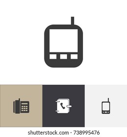 Set Of 4 Editable Phone Icons. Includes Symbols Such As Address Notebook, Radio Talkie, Transceiver And More. Can Be Used For Web, Mobile, UI And Infographic Design.