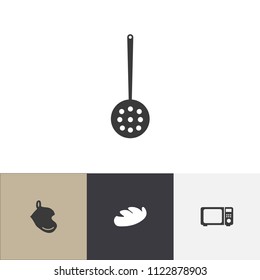 Set of 4 editable restaurant icons. Includes symbols such as baguette, oven glove, microwave and more. Can be used for web, mobile, UI and infographic design.