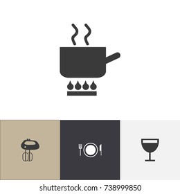 Set Of 4 Editable Restaurant Icons. Includes Symbols Such As Plate, Whisk, Cooking Pot And More. Can Be Used For Web, Mobile, UI And Infographic Design.