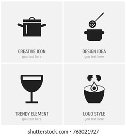 Set Of 4 Editable Restaurant Icons. Includes Symbols Such As Pan, Skimmer, Wineglass And More. Can Be Used For Web, Mobile, UI And Infographic Design.