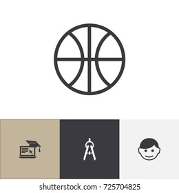 Set Of 4 Editable Science Icons. Includes Symbols Such As Distance Learning, Scholar, Basket Play And More. Can Be Used For Web, Mobile, UI And Infographic Design.