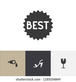 Set of 4 editable shopping icons. Includes symbols such as hair dryer, best sale, high heeled sandal. Can be used for web, mobile, UI and infographic design.