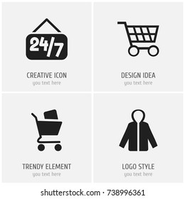 Set Of 4 Editable Shopping Icons. Includes Symbols Such As Open Everyday, Cart, Sheath And More. Can Be Used For Web, Mobile, UI And Infographic Design.