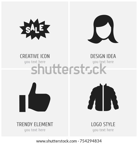 Set Of 4 Editable Shopping Icons. Includes Symbols Such As Okay, Sweater, Lady Aspect And More. Can Be Used For Web, Mobile, UI And Infographic Design.