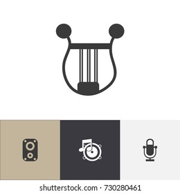 Set Of 4 Editable Song Icons. Includes Symbols Such As Loudspeaker, Musical Instrument, Phonogram And More. Can Be Used For Web, Mobile, UI And Infographic Design.