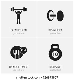 Set Of 4 Editable Sport Icons. Includes Symbols Such As Healthy Food, Bodybuilding, Strength And More. Can Be Used For Web, Mobile, UI And Infographic Design.