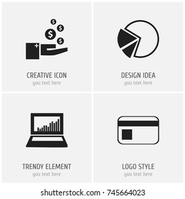 Set Of 4 Editable Statistic Icons. Includes Symbols Such As Profit, Bank Payment, Equalizer Display And More. Can Be Used For Web, Mobile, UI And Infographic Design.