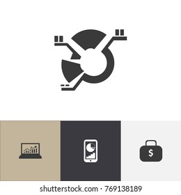 Set Of 4 Editable Statistic Icons. Includes Symbols Such As Money Bag, Laptop Statistics, Phone Statistics And More. Can Be Used For Web, Mobile, UI And Infographic Design.
