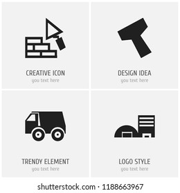 Set of 4 editable structure icons. Includes symbols such as weight, truck, spatula and more. Can be used for web, mobile, UI and infographic design.