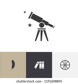 Set of 4 editable teach icons. Includes symbols such as binder, plume, telescope and more. Can be used for web, mobile, UI and infographic design.