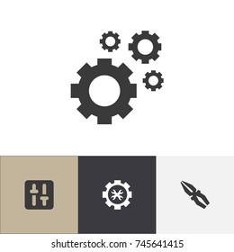 Set Of 4 Editable Toolkit Icons. Includes Symbols Such As Fix Tool, Cogwheels, Options And More. Can Be Used For Web, Mobile, UI And Infographic Design.