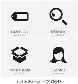 Set Of 4 Editable Trade Icons. Includes Symbols Such As Research, Package, Label And More. Can Be Used For Web, Mobile, UI And Infographic Design.