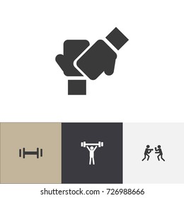 Set Of 4 Editable Training Icons. Includes Symbols Such As Gauntlet, Heft, Bodybuilding And More. Can Be Used For Web, Mobile, UI And Infographic Design.