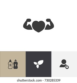 Set Of 4 Editable Training Icons. Includes Symbols Such As Strong Love, Energetic Beverage, Profile And More. Can Be Used For Web, Mobile, UI And Infographic Design.