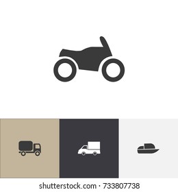 Set Of 4 Editable Transport Icons. Includes Symbols Such As Service Car, Yacht, Camion And More. Can Be Used For Web, Mobile, UI And Infographic Design.