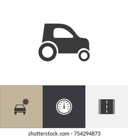 Set Of 4 Editable Transport Icons. Includes Symbols Such As Car, Odometer, Highway And More. Can Be Used For Web, Mobile, UI And Infographic Design.