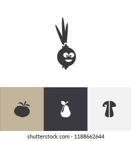 Set of 4 editable vegetable icons. Includes symbols such as pear, fungus, comic onion and more. Can be used for web, mobile, UI and infographic design.