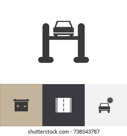 Set Of 4 Editable Vehicle Icons. Includes Symbols Such As Accumulator, Service, Highway And More. Can Be Used For Web, Mobile, UI And Infographic Design.