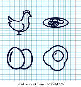 Set of 4 egg outline icons such as chicken, egg