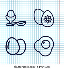 Set of 4 eggs outline icons such as egg, boiled egg