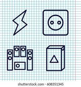 Set of 4 electrical outline icons such as plug socket, washing machine, loud speaker set