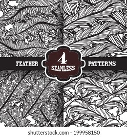 Set of 4 elegant seamless patterns with hand drawn decorative flowers, design elements. Floral patterns for wedding invitations, greeting cards, scrapbooking, print, gift wrap, manufacturing.
