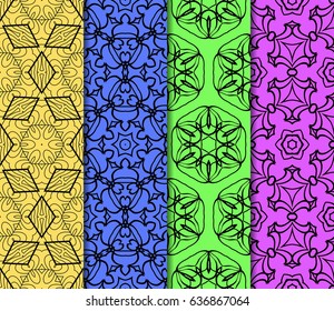 set of 4 elemets geometric seamless pattern. abstract floral ornament. vector illustration