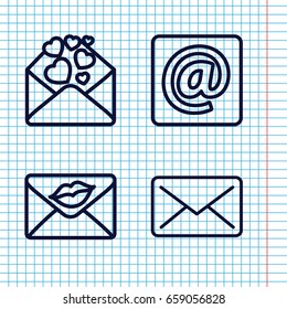 Set of 4 email outline icons such as love letter, at email