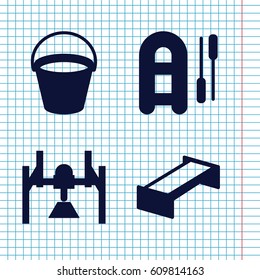 Set of 4 empty filled icons such as garden bench, bucket, box